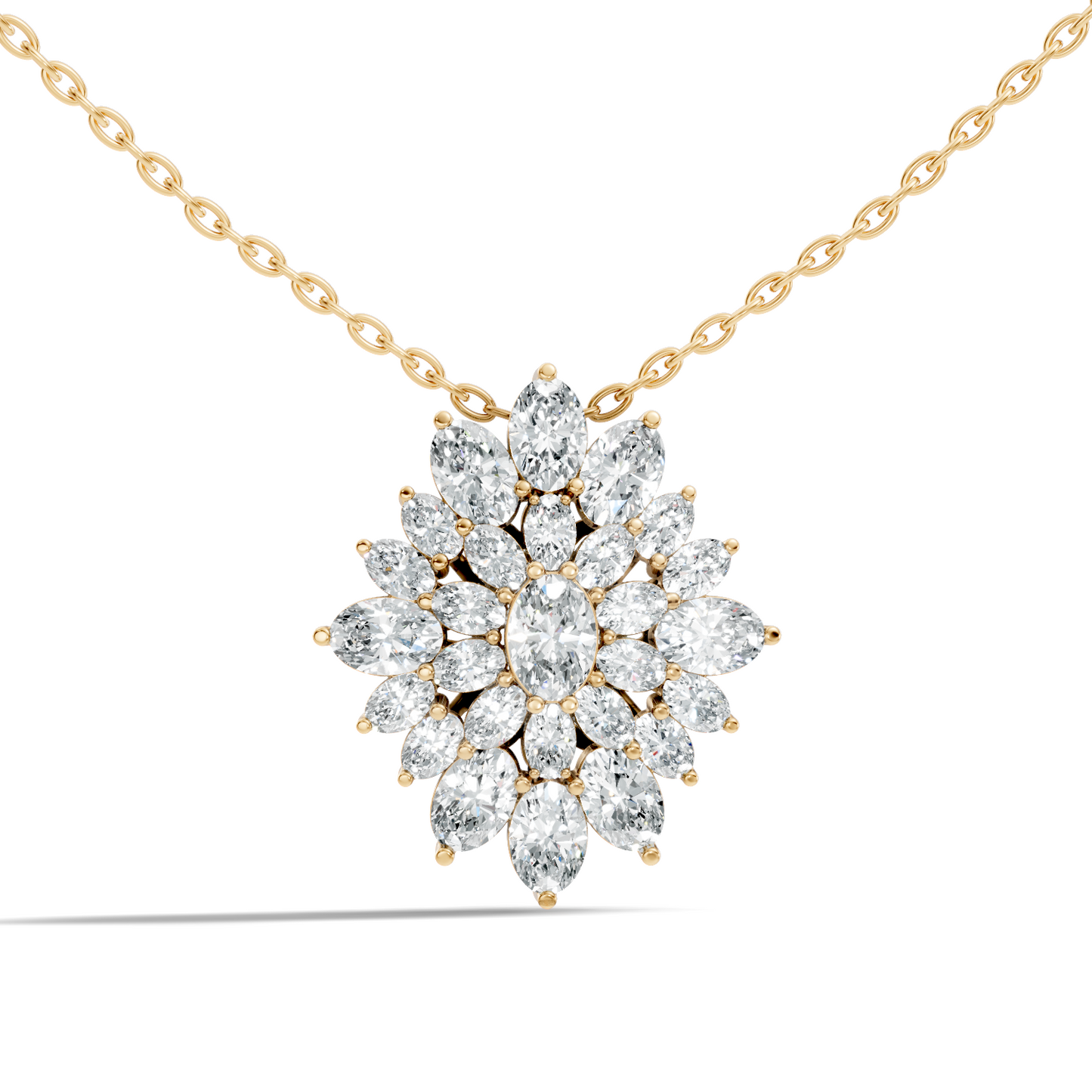 Lab Grown Diamond Sunburst Cluster Pendant 14K Rose Gold Timeless Floral Design Jewelry - HIGHCARAT DIAMONDS