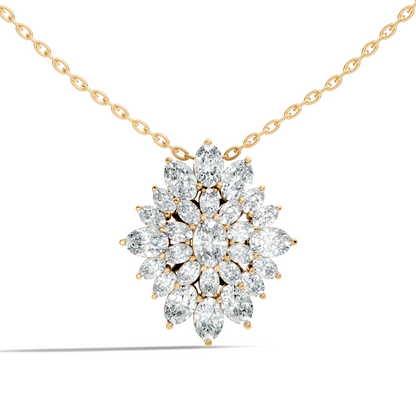 Lab Grown Diamond Sunburst Cluster Pendant 14K Rose Gold Timeless Floral Design Jewelry - HIGHCARAT DIAMONDS