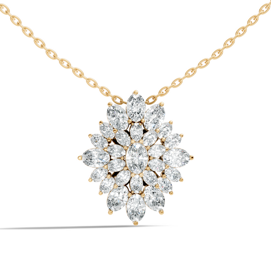 Lab Grown Diamond Sunburst Cluster Pendant 14K Rose Gold Timeless Floral Design Jewelry - HIGHCARAT DIAMONDS