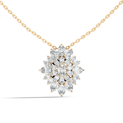 Lab Grown Diamond Sunburst Cluster Pendant 14K Rose Gold Timeless Floral Design Jewelry - HIGHCARAT DIAMONDS