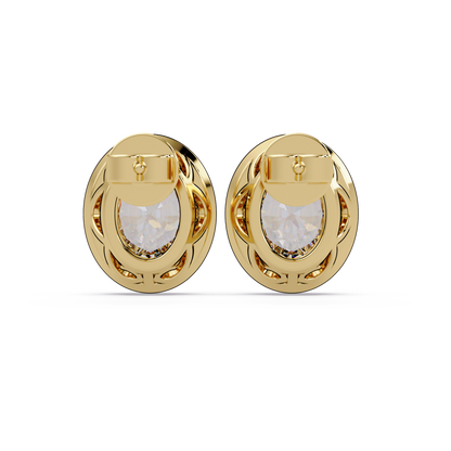 Oval Lab Grown Diamond Bezel Set Halo Stud Earrings - HIGHCARAT DIAMONDS