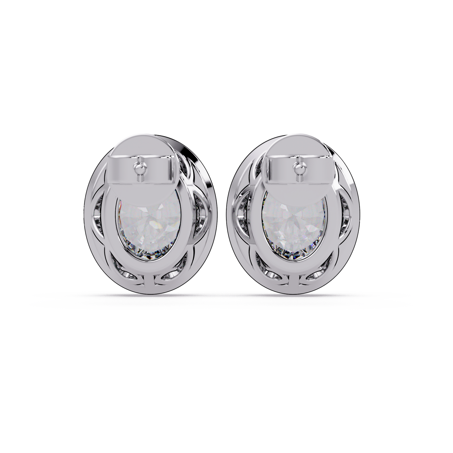 Oval Lab Grown Diamond Bezel Set Halo Stud Earrings - HIGHCARAT DIAMONDS