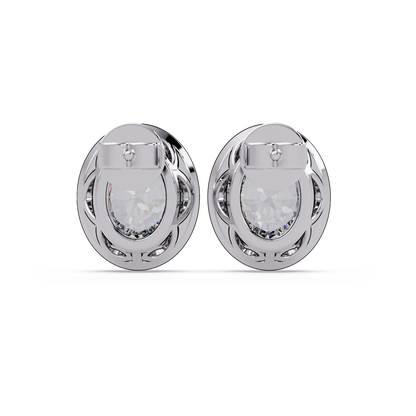 Oval Lab Grown Diamond Bezel Set Halo Stud Earrings - HIGHCARAT DIAMONDS