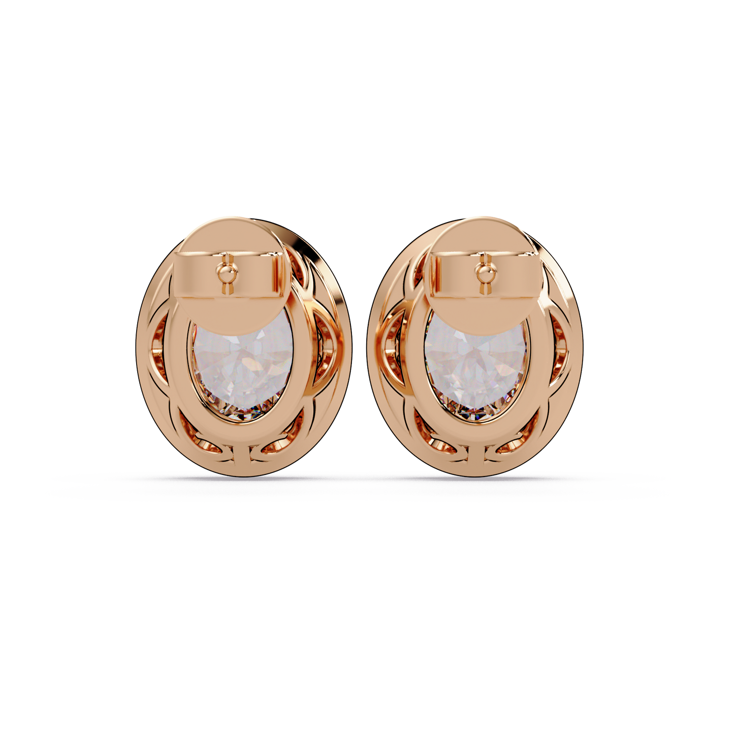 Oval Lab Grown Diamond Bezel Set Halo Stud Earrings - HIGHCARAT DIAMONDS