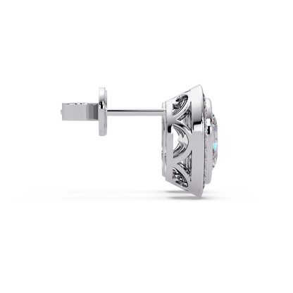 Oval Lab Grown Diamond Bezel Set Halo Stud Earrings - HIGHCARAT DIAMONDS