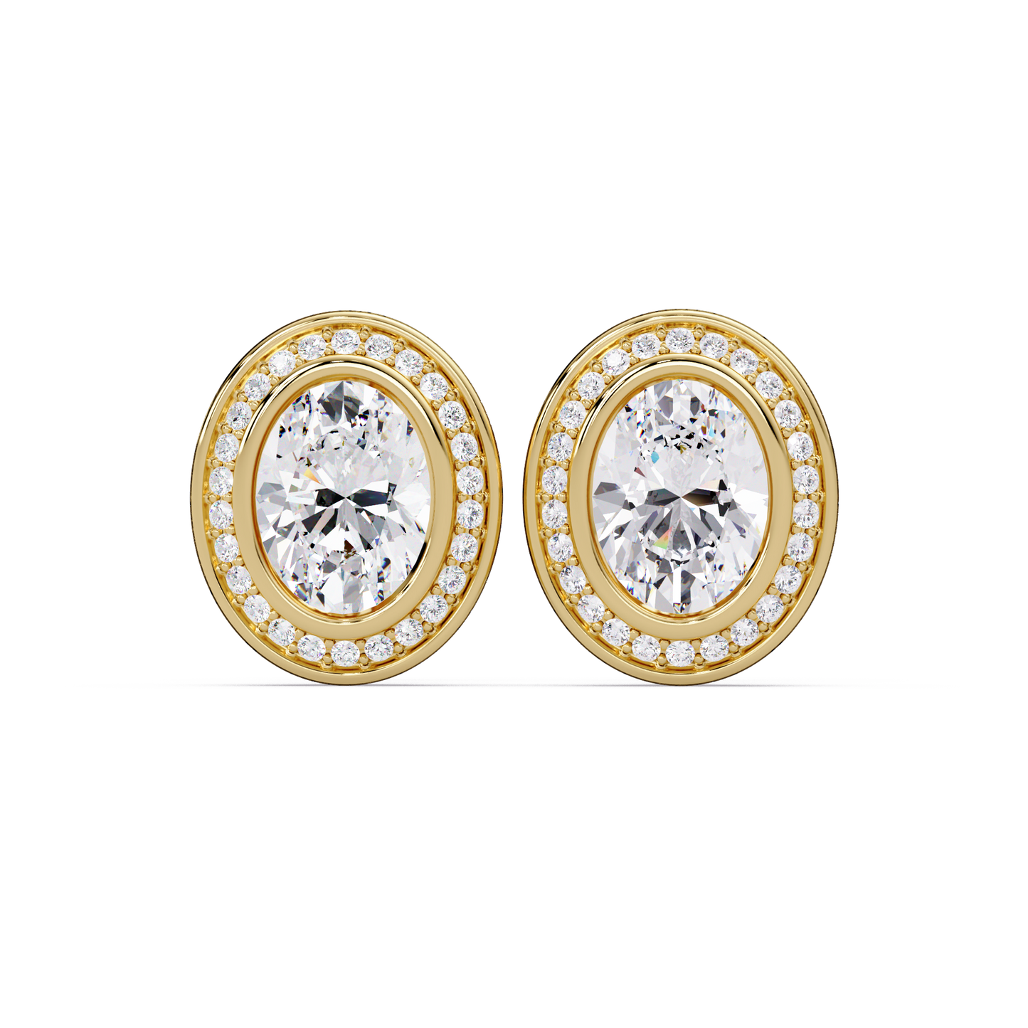 Oval Lab Grown Diamond Bezel Set Halo Stud Earrings - HIGHCARAT DIAMONDS
