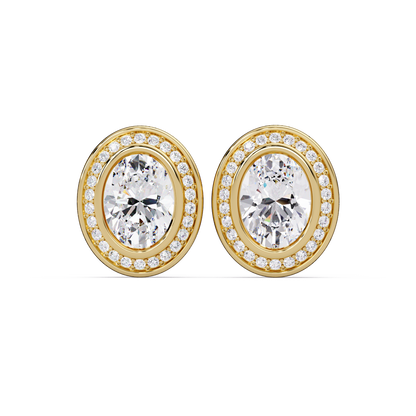 Oval Lab Grown Diamond Bezel Set Halo Stud Earrings - HIGHCARAT DIAMONDS