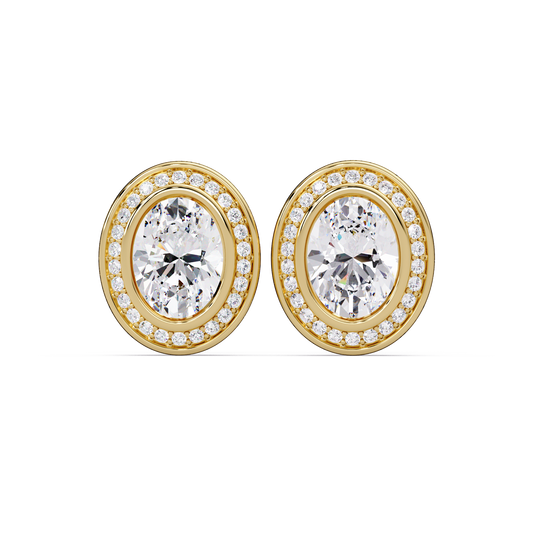Oval Lab Grown Diamond Bezel Set Halo Stud Earrings - HIGHCARAT DIAMONDS