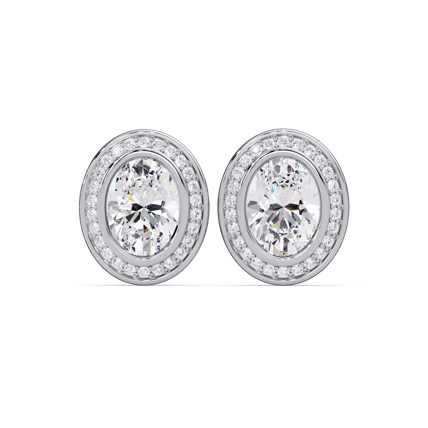 Oval Lab Grown Diamond Bezel Set Halo Stud Earrings - HIGHCARAT DIAMONDS