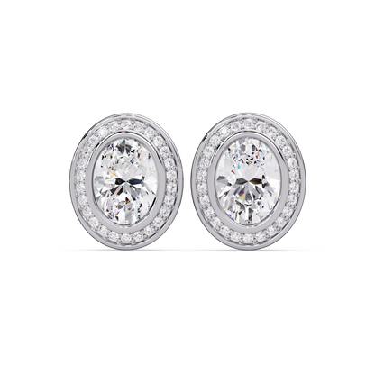 Oval Lab Grown Diamond Bezel Set Halo Stud Earrings - HIGHCARAT DIAMONDS