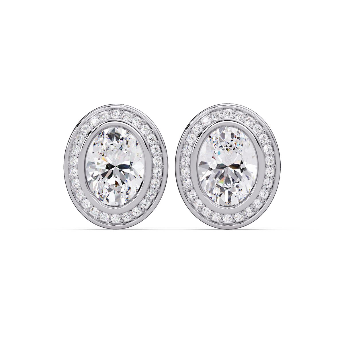Oval Lab Grown Diamond Bezel Set Halo Stud Earrings - HIGHCARAT DIAMONDS