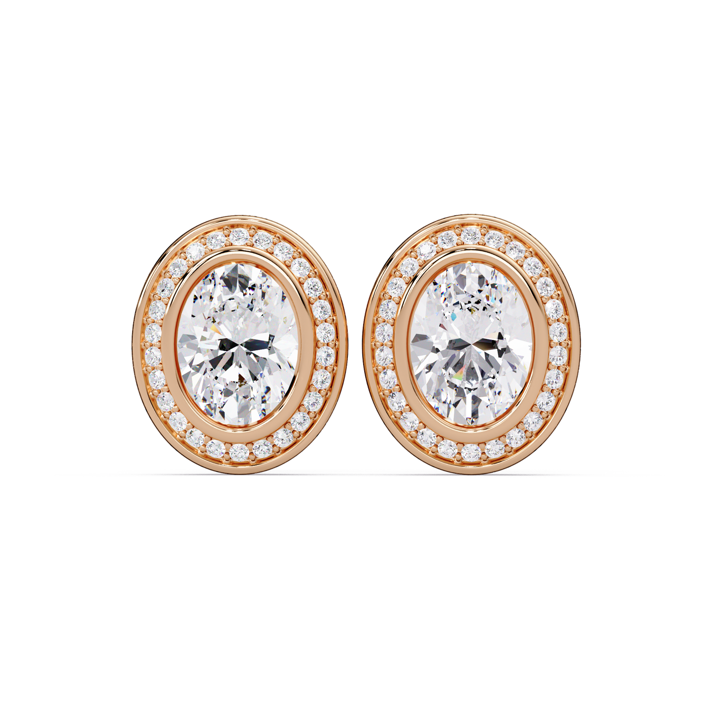 Oval Lab Grown Diamond Bezel Set Halo Stud Earrings - HIGHCARAT DIAMONDS