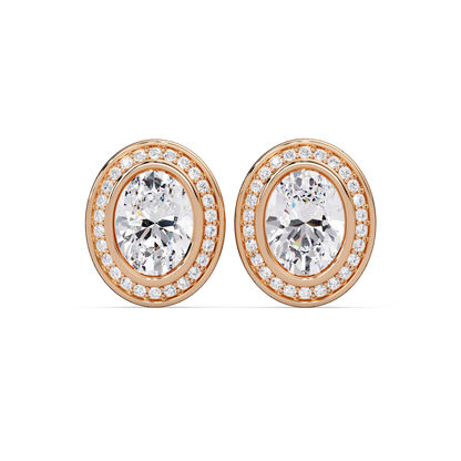 Oval Lab Grown Diamond Bezel Set Halo Stud Earrings - HIGHCARAT DIAMONDS