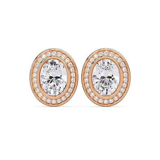 Oval Lab Grown Diamond Bezel Set Halo Stud Earrings - HIGHCARAT DIAMONDS
