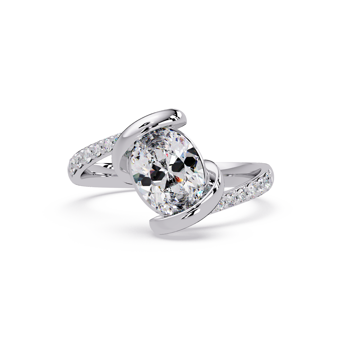 Oval Lab Grown Diamond Bypass Twist Ring - HIGHCARAT DIAMONDS