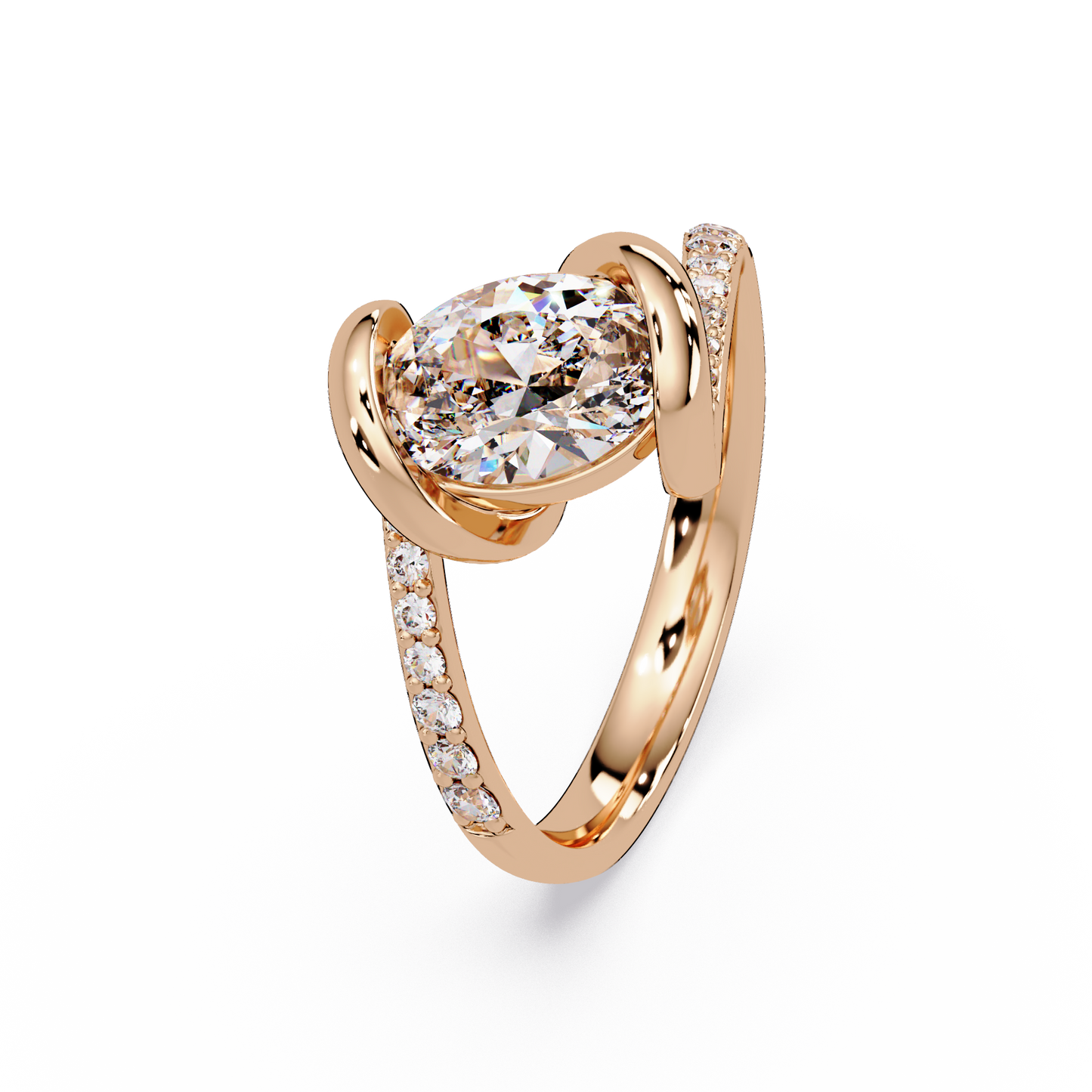 Oval Lab Grown Diamond Bypass Twist Ring - HIGHCARAT DIAMONDS