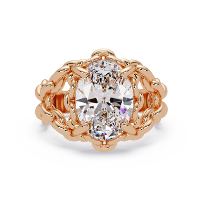 Oval Lab Grown Diamond Chain-Link Style Ring - HIGHCARAT DIAMONDS