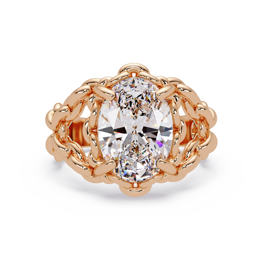 Chain-Link Style Ring featuring oval lab grown diamond center stone