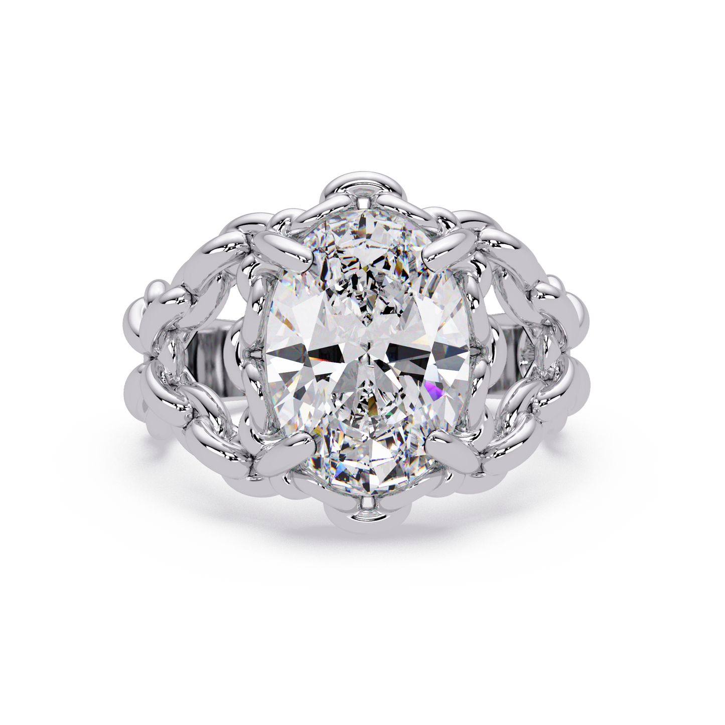 Oval Lab Grown Diamond Chain-Link Style Ring - HIGHCARAT DIAMONDS