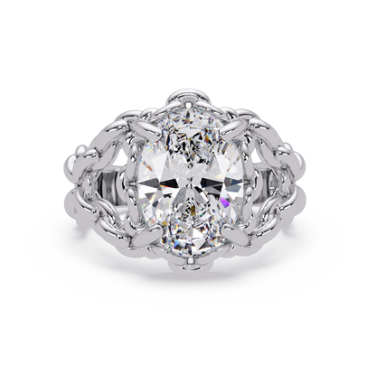 Oval Lab Grown Diamond Chain-Link Style Ring - HIGHCARAT DIAMONDS