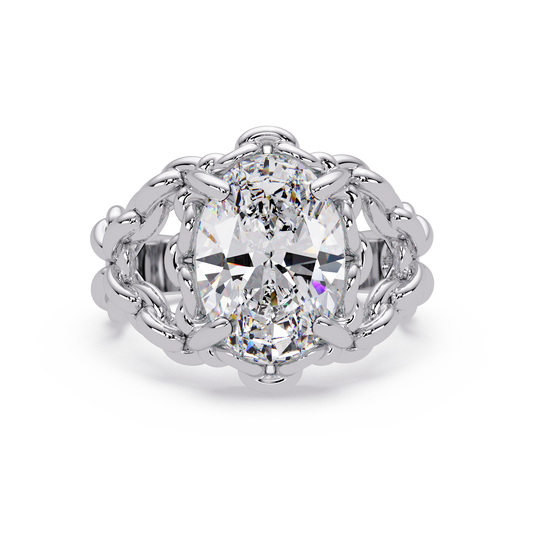 Oval Lab Grown Diamond Chain-Link Style Ring - HIGHCARAT DIAMONDS
