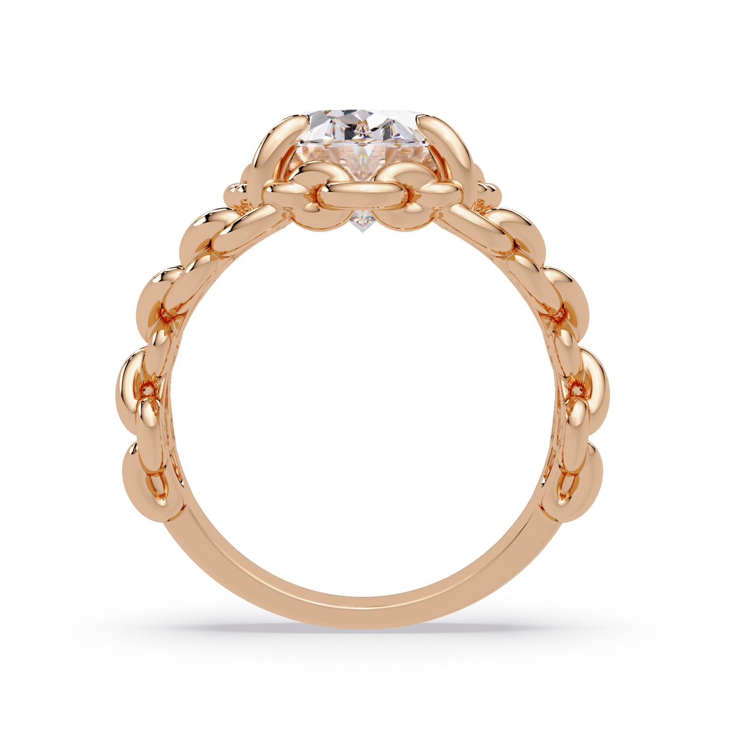 Oval Lab Grown Diamond Chain-Link Style Ring - HIGHCARAT DIAMONDS