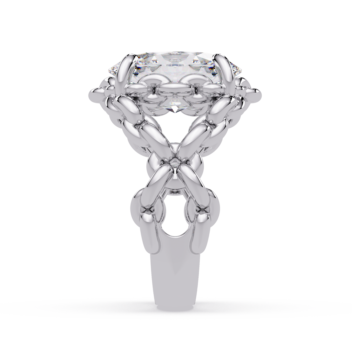 Oval Lab Grown Diamond Chain-Link Style Ring - HIGHCARAT DIAMONDS