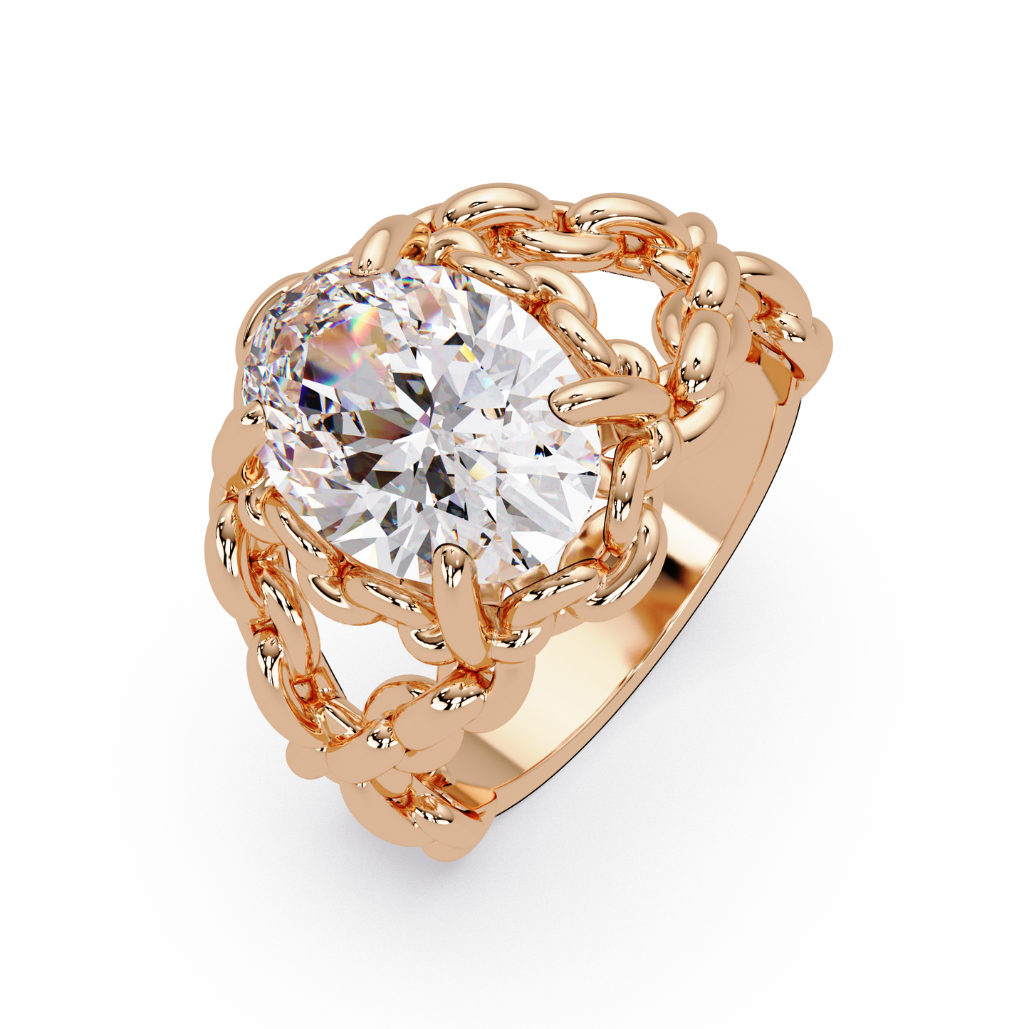 Oval Lab Grown Diamond Chain-Link Style Ring - HIGHCARAT DIAMONDS
