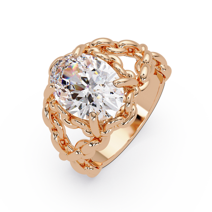 Oval Lab Grown Diamond Chain-Link Style Ring - HIGHCARAT DIAMONDS