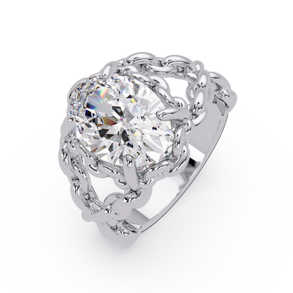 Oval Lab Grown Diamond Chain-Link Style Ring - HIGHCARAT DIAMONDS