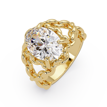 Oval Lab Grown Diamond Chain-Link Style Ring - HIGHCARAT DIAMONDS