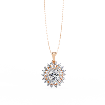 Oval lab grown diamond double halo pendant necklace