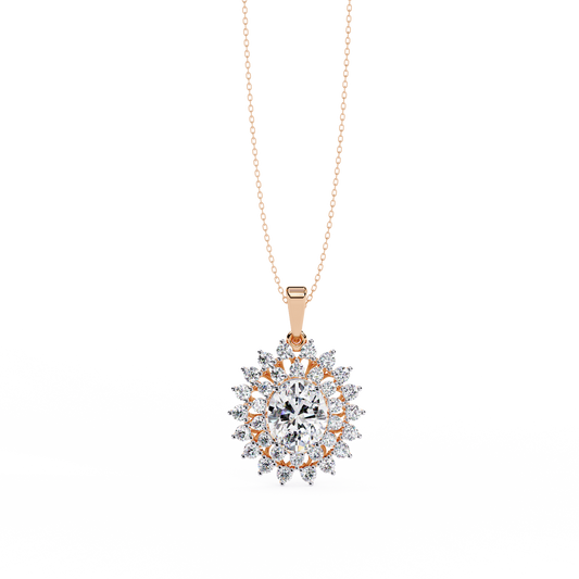 Oval lab grown diamond double halo pendant necklace