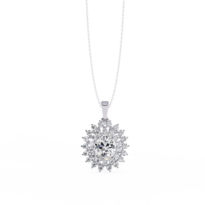 Oval diamond halo pendant in rose gold finish