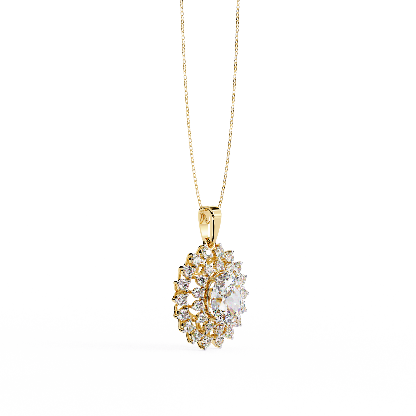Double halo pendant necklace with round diamond accents