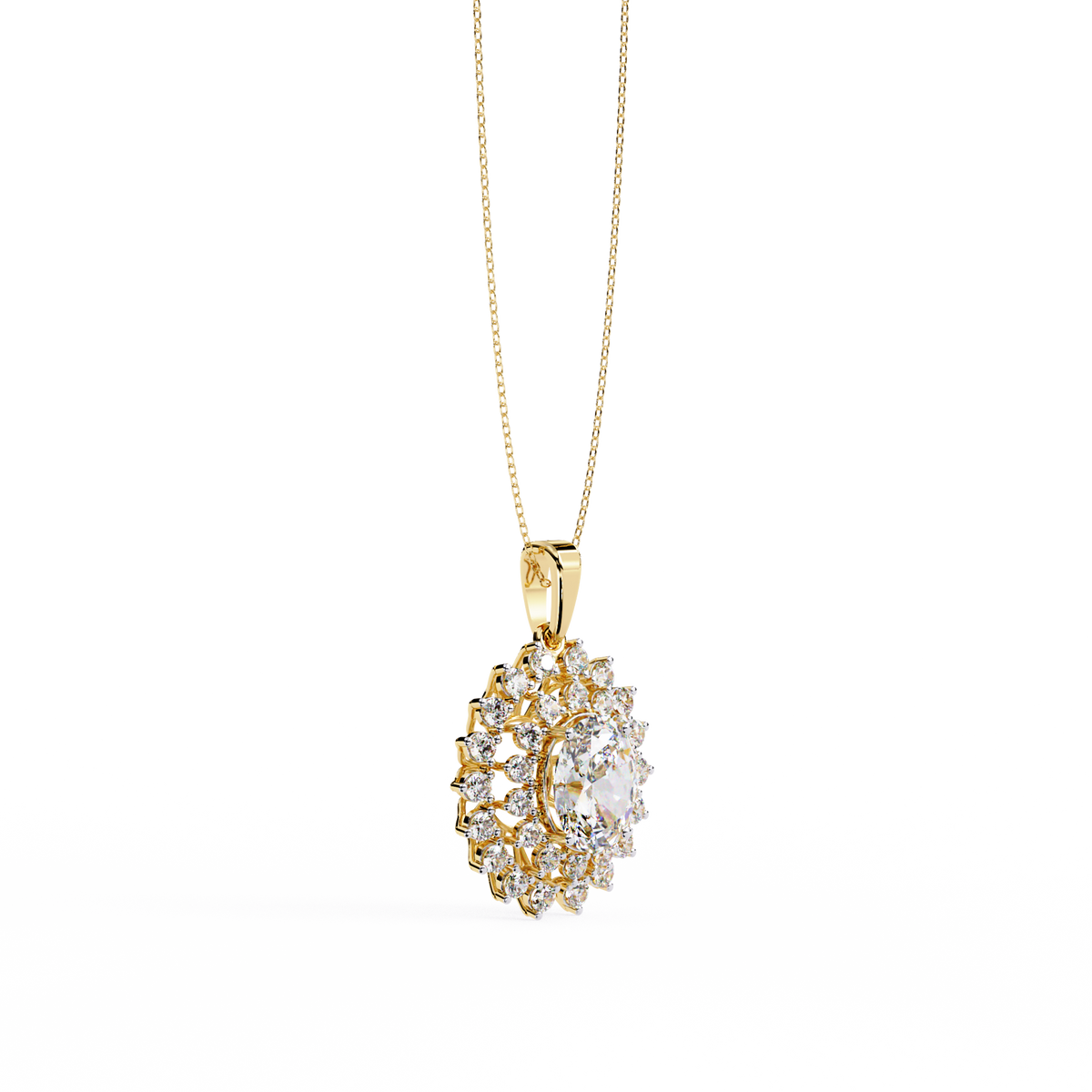 Double halo pendant necklace with round diamond accents