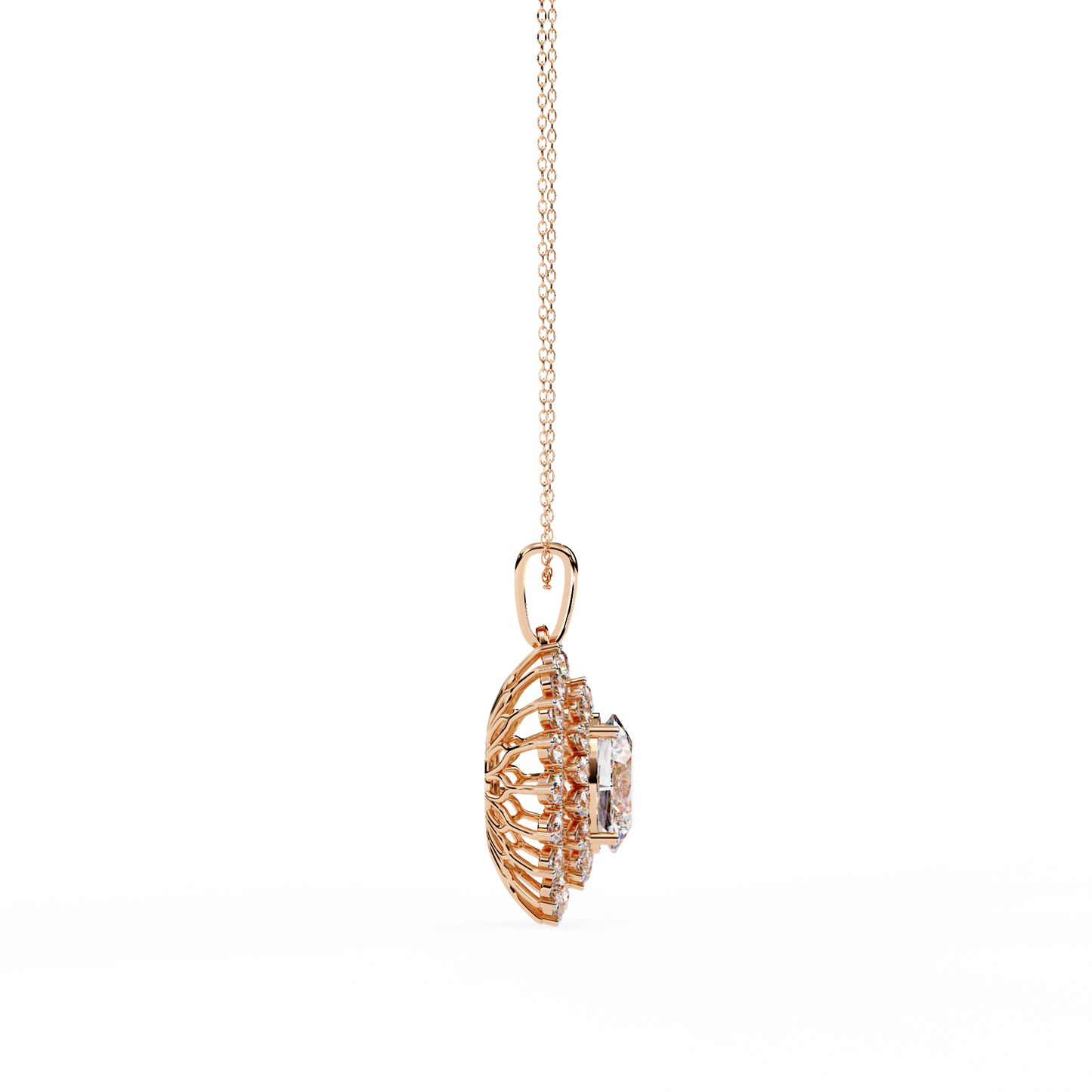 Luxury style oval diamond halo necklace with fine chain