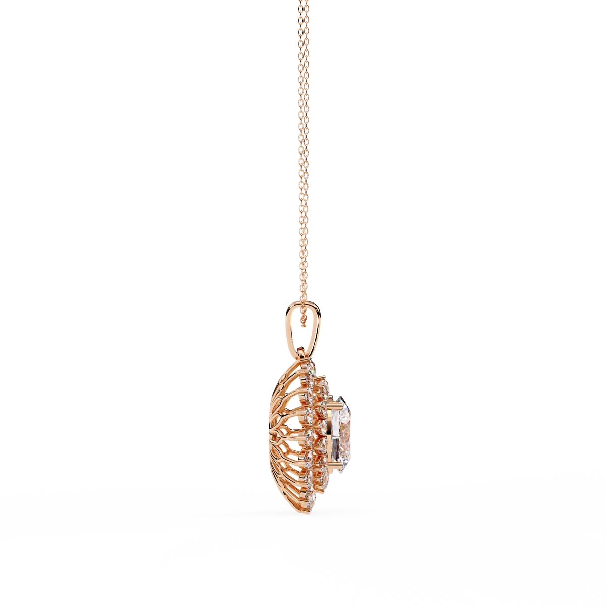 Luxury style oval diamond halo necklace with fine chain