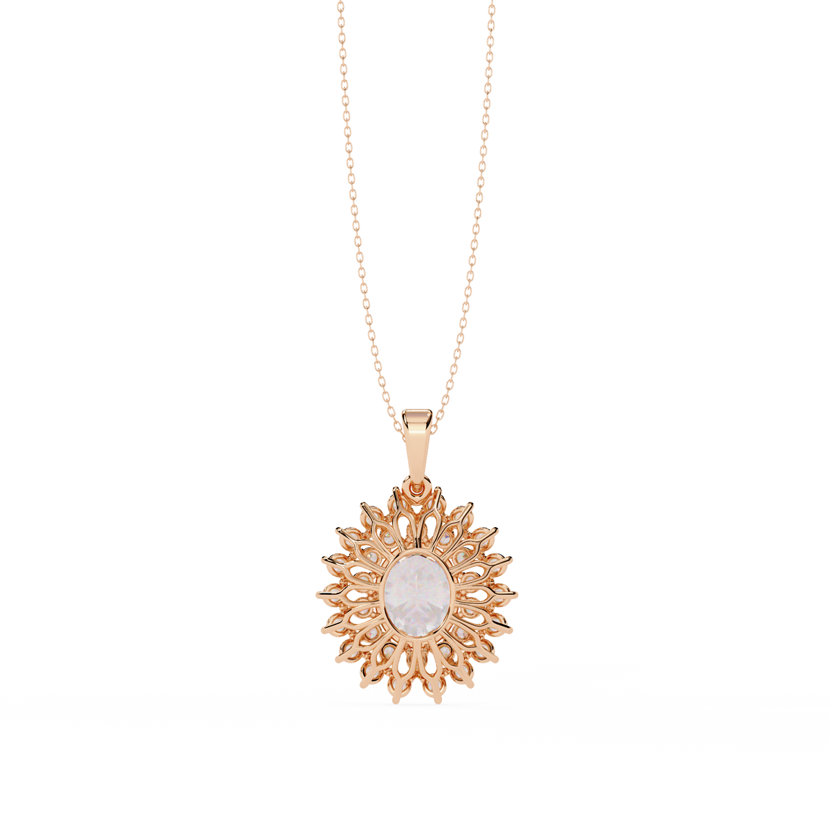 Round and oval lab grown diamond pendant necklace