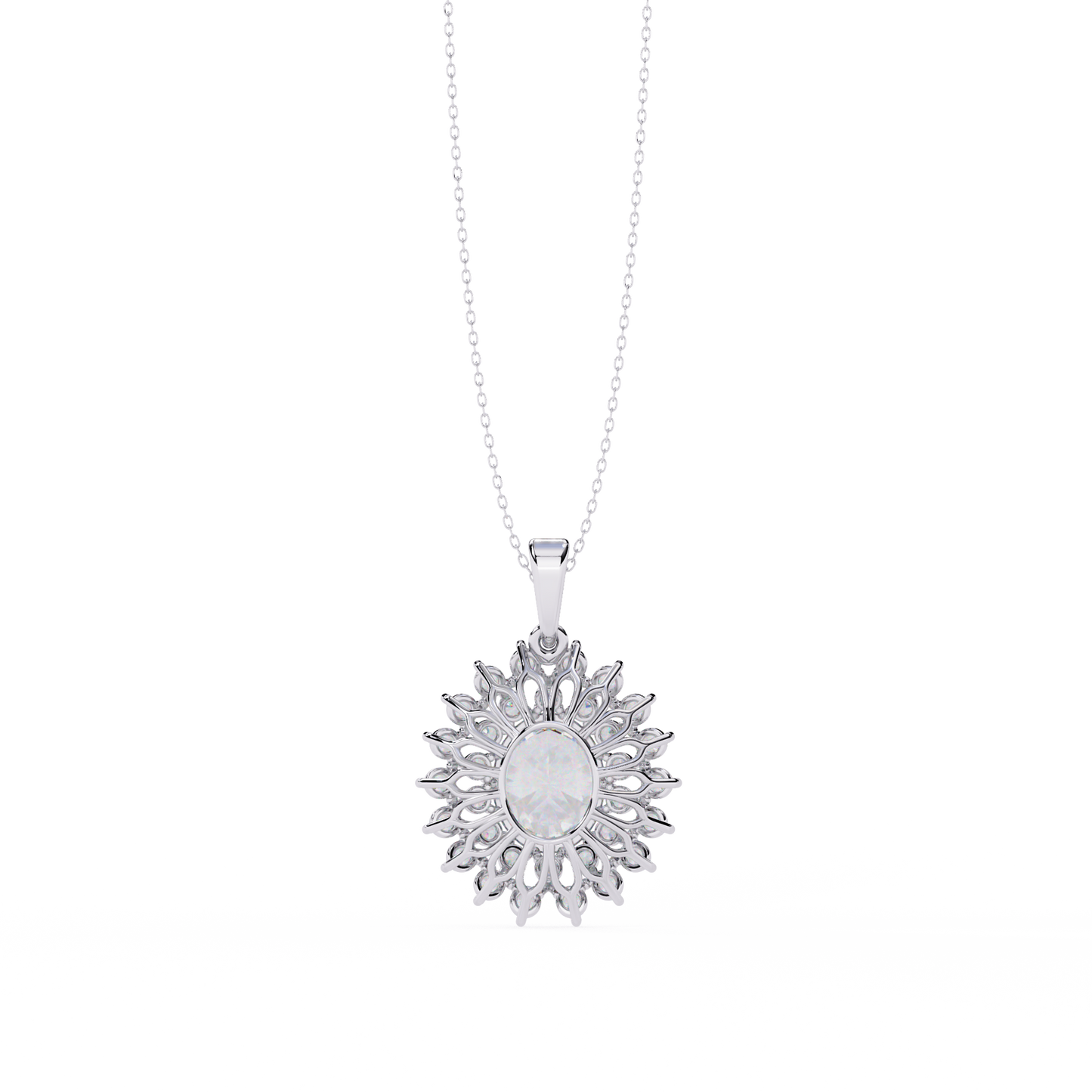 Rose gold oval halo pendant with brilliant diamond details