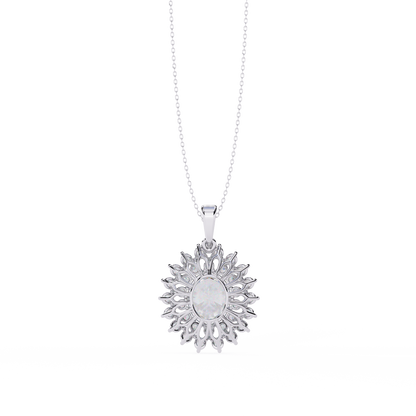 Rose gold oval halo pendant with brilliant diamond details