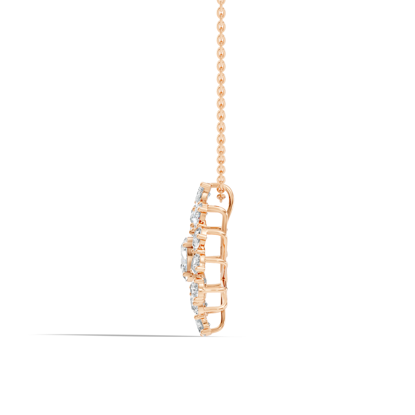 Oval Lab-Grown Diamond Floral Halo Pendant 14K White Gold Necklace With Pear Elegence