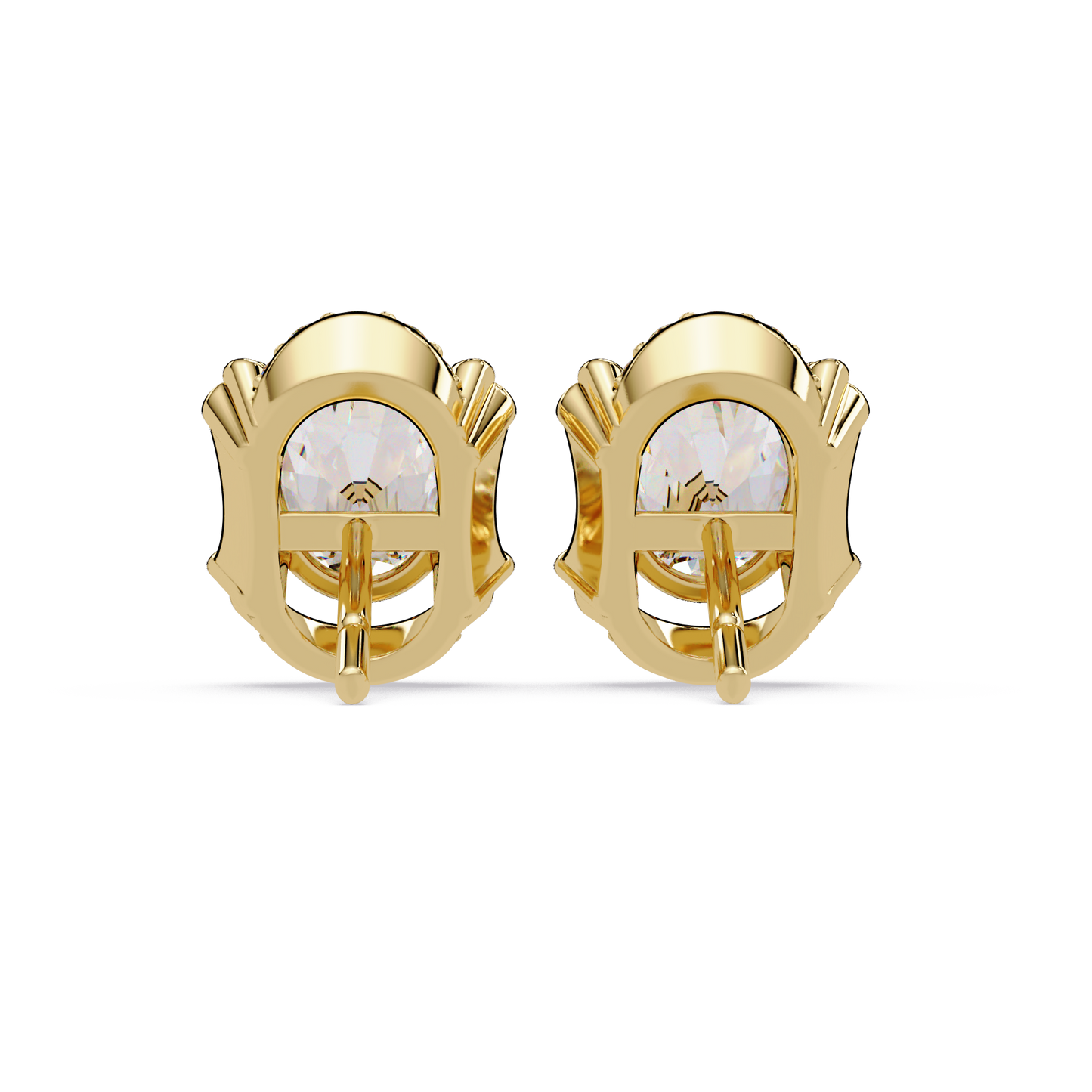 Oval Lab Grown Diamond Half Halo Stud Earrings - HIGHCARAT DIAMONDS