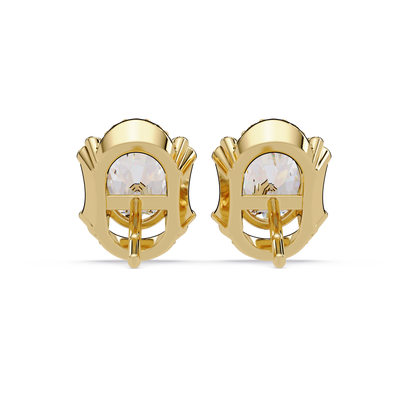 Oval Lab Grown Diamond Half Halo Stud Earrings - HIGHCARAT DIAMONDS
