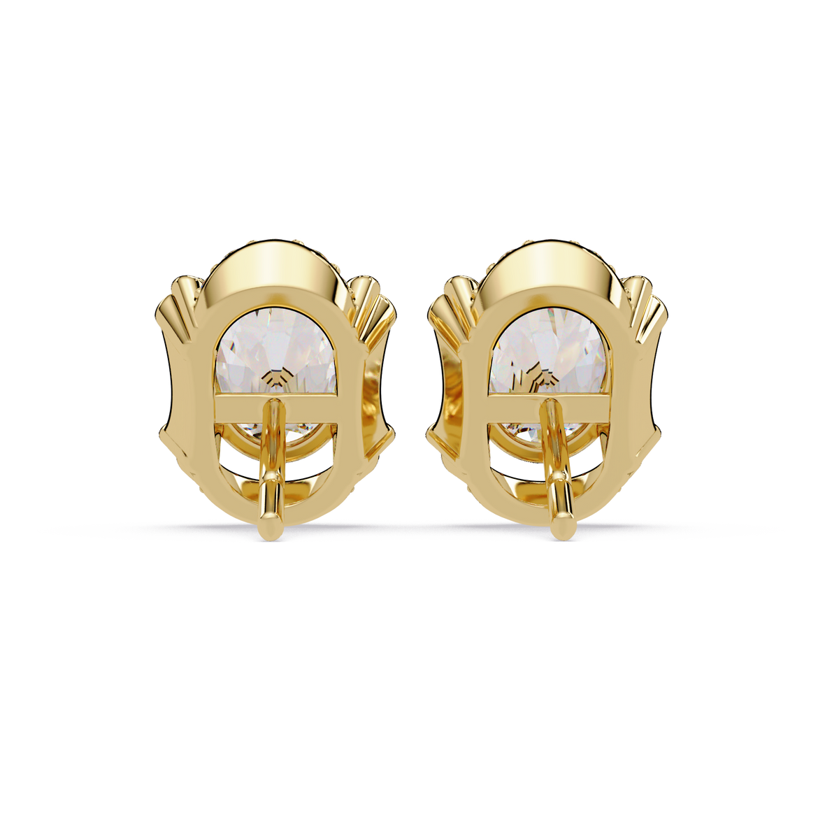Oval Lab Grown Diamond Half Halo Stud Earrings - HIGHCARAT DIAMONDS