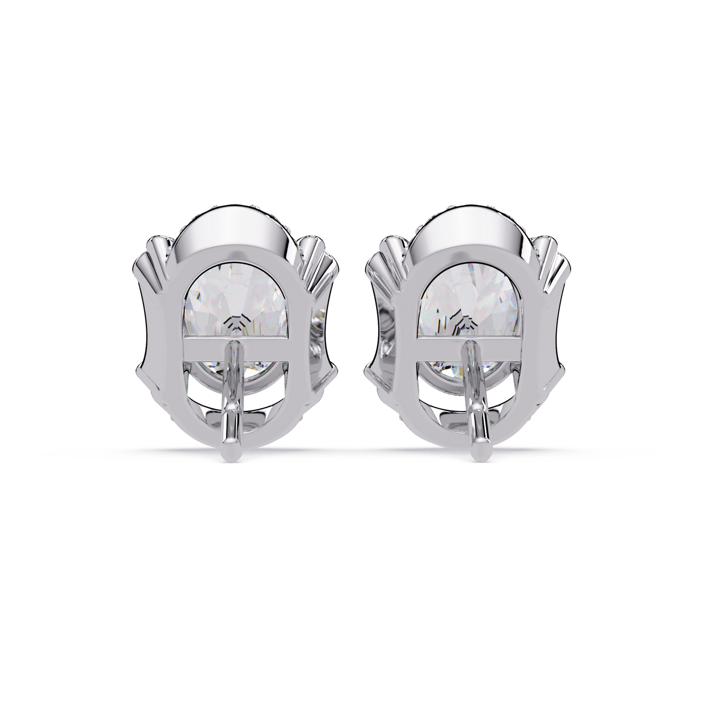 Oval Lab Grown Diamond Half Halo Stud Earrings - HIGHCARAT DIAMONDS