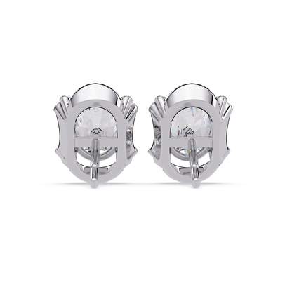 Oval Lab Grown Diamond Half Halo Stud Earrings - HIGHCARAT DIAMONDS