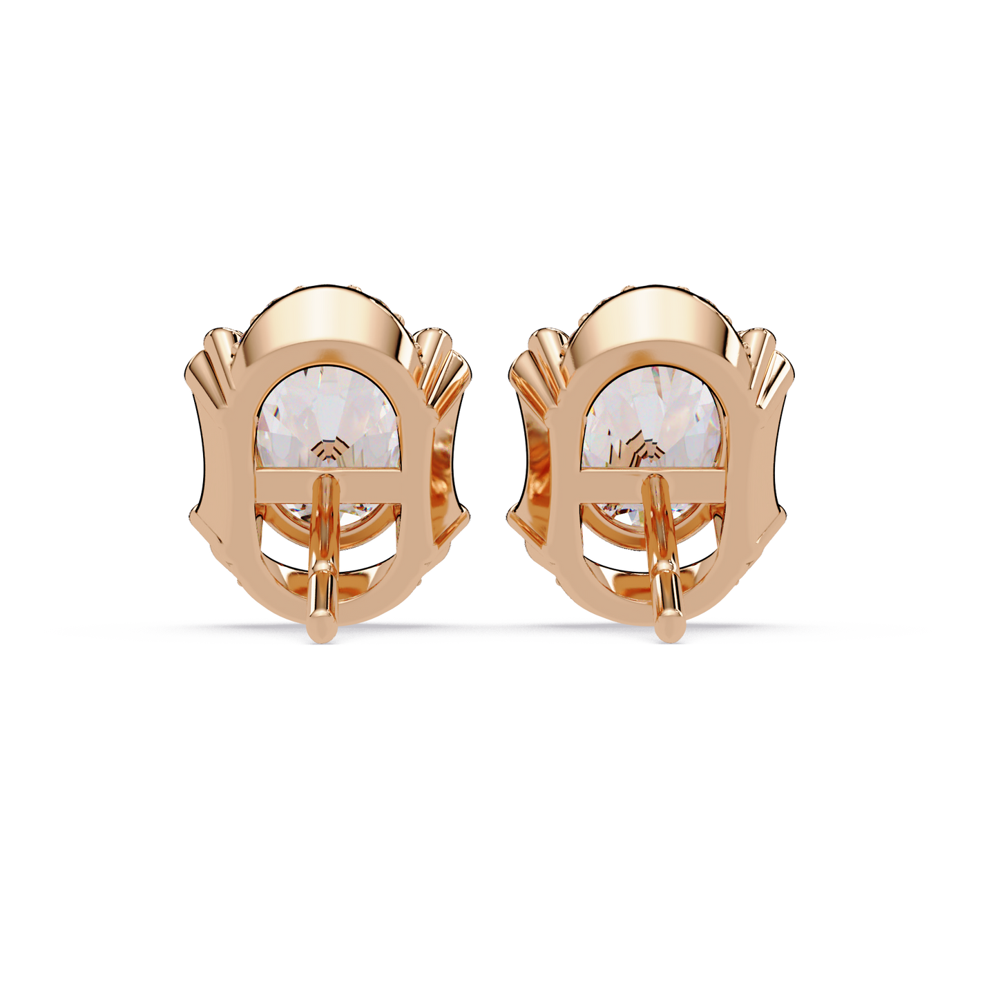 Oval Lab Grown Diamond Half Halo Stud Earrings - HIGHCARAT DIAMONDS