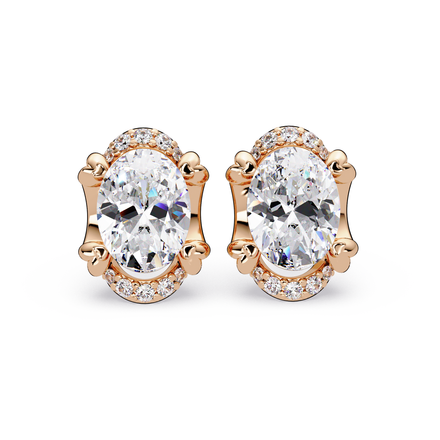 Oval Lab Grown Diamond Half Halo Stud Earrings - HIGHCARAT DIAMONDS