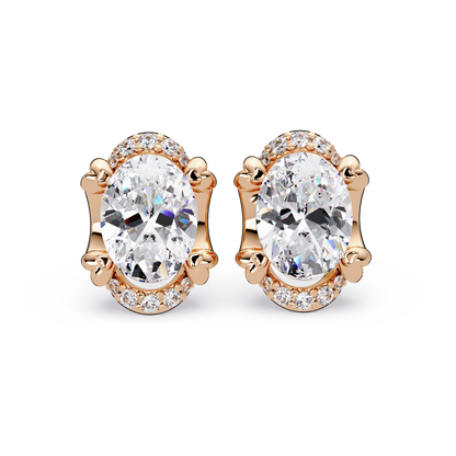 Oval Lab Grown Diamond Half Halo Stud Earrings - HIGHCARAT DIAMONDS